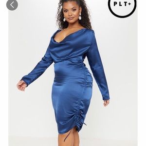 Pretty Little Thing Plus Navy Blue Satin Dress
